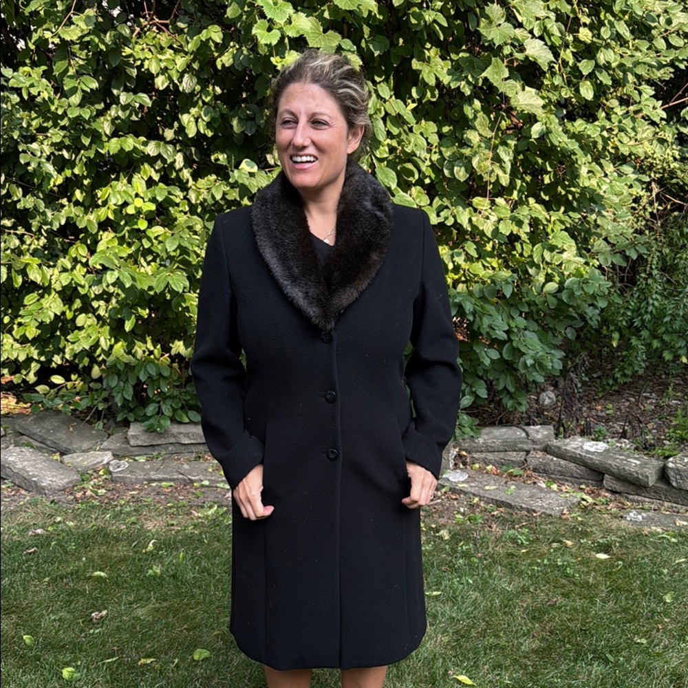 INC International Concepts Black Trench Coat with Faux Fur Collar